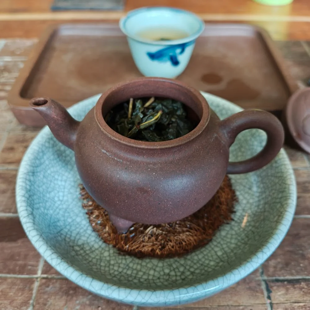 Grass Hut Oolong steeped leaf in pot